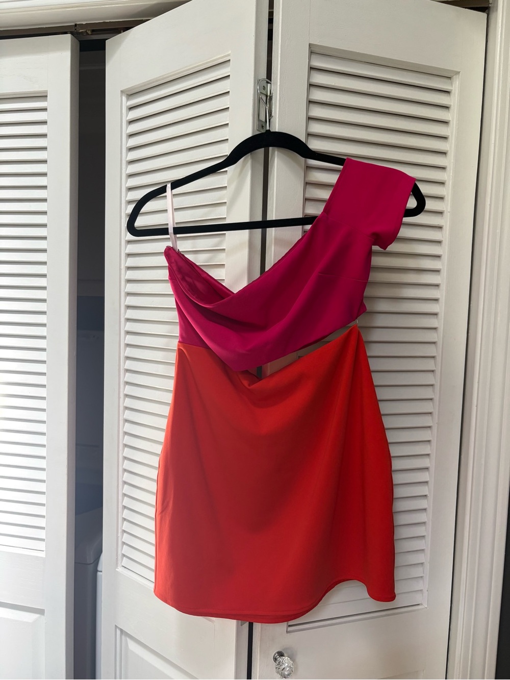 Lovers + Friends One-Shoulder Pink and Red Colorblock Mini Dress